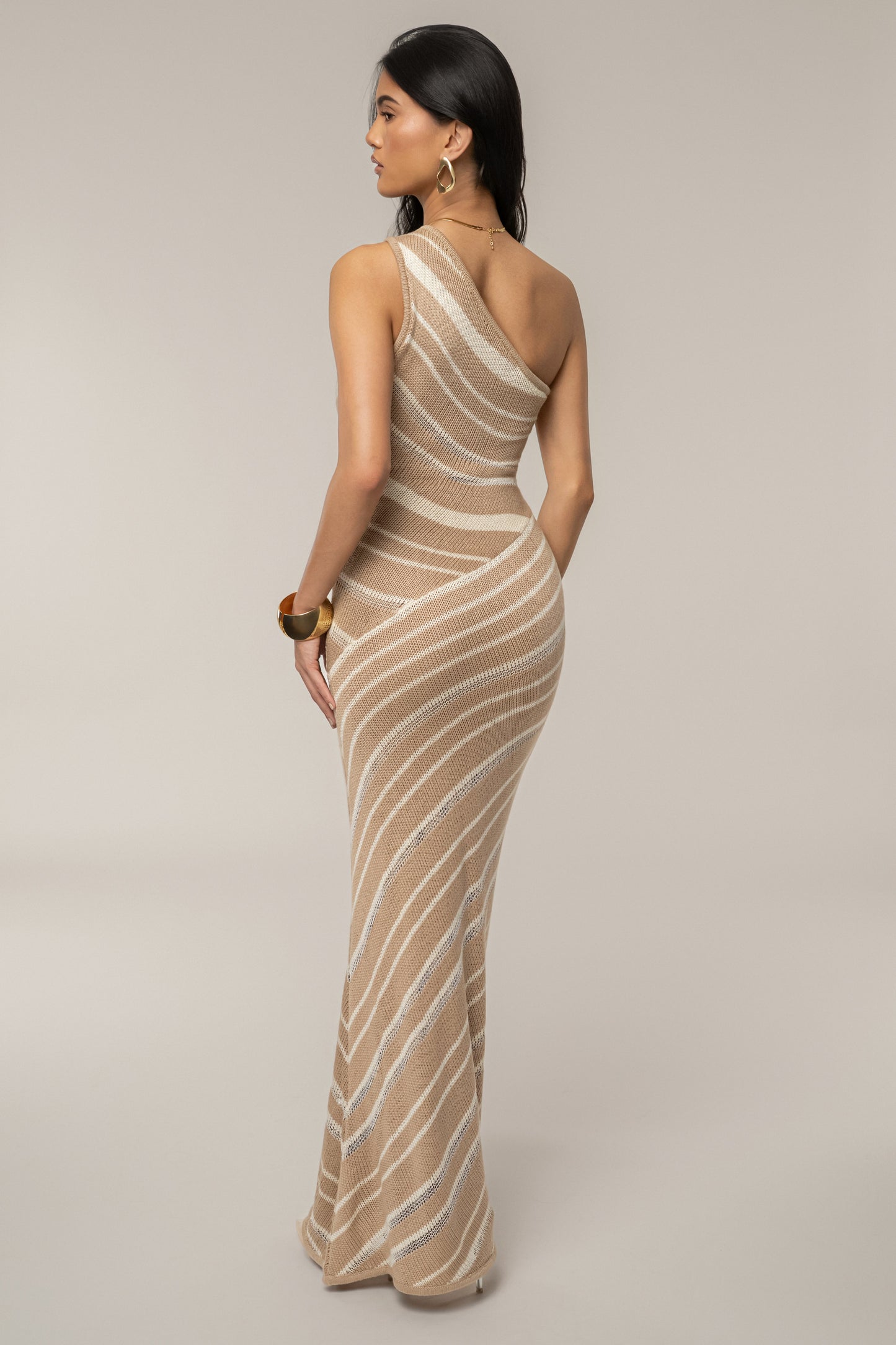 Beige/Ivory Sanibel Ruched Maxi Knit Dress